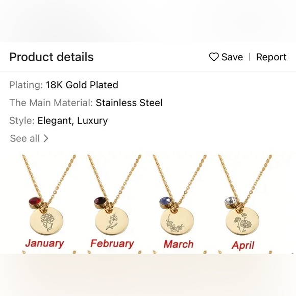 18k Plated Birthday Month Necklace ( April ) - Picture 3 of 3